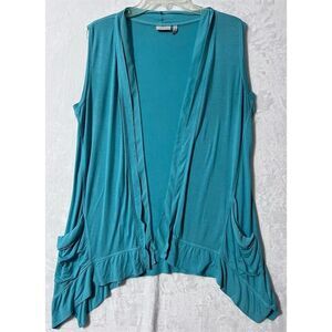 Logo Women's Teal Sleeveless Cardigan Vest Size M Standard Casual